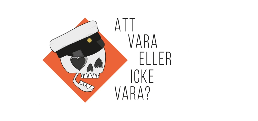 Logon för Åbo Svenska Teaters studerandeerbjudande. En dödskalle med en studentmössa på huvudet. Texten bredvid lyder 